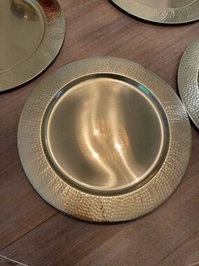4 Williams Sonoma antique brass charger plates
